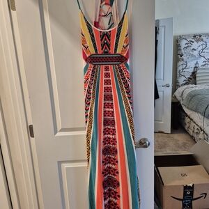 Fashion Nova Colorful Tribal Print Backless Dress